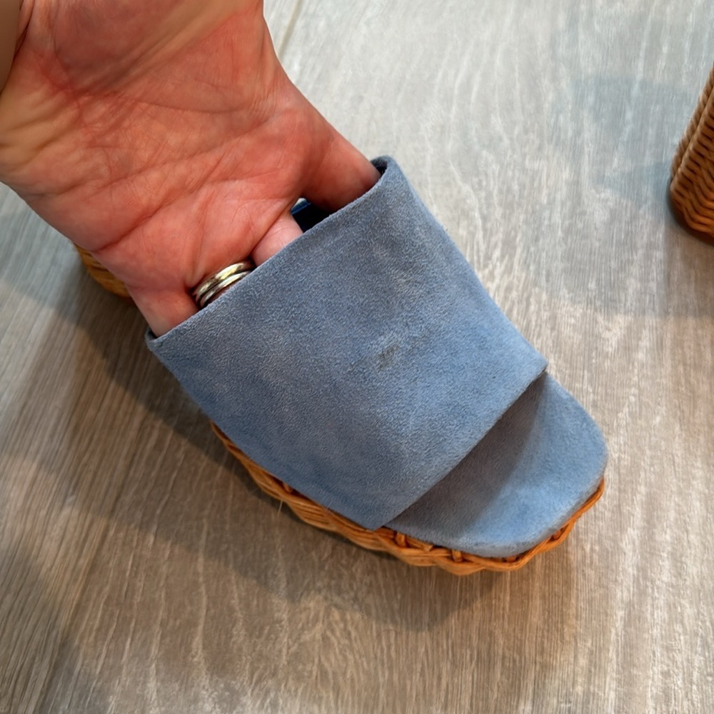 Jeffrey Campbell Magda Wicker Wedges Blue Suede Size 7.5 - Picture 4 of 5